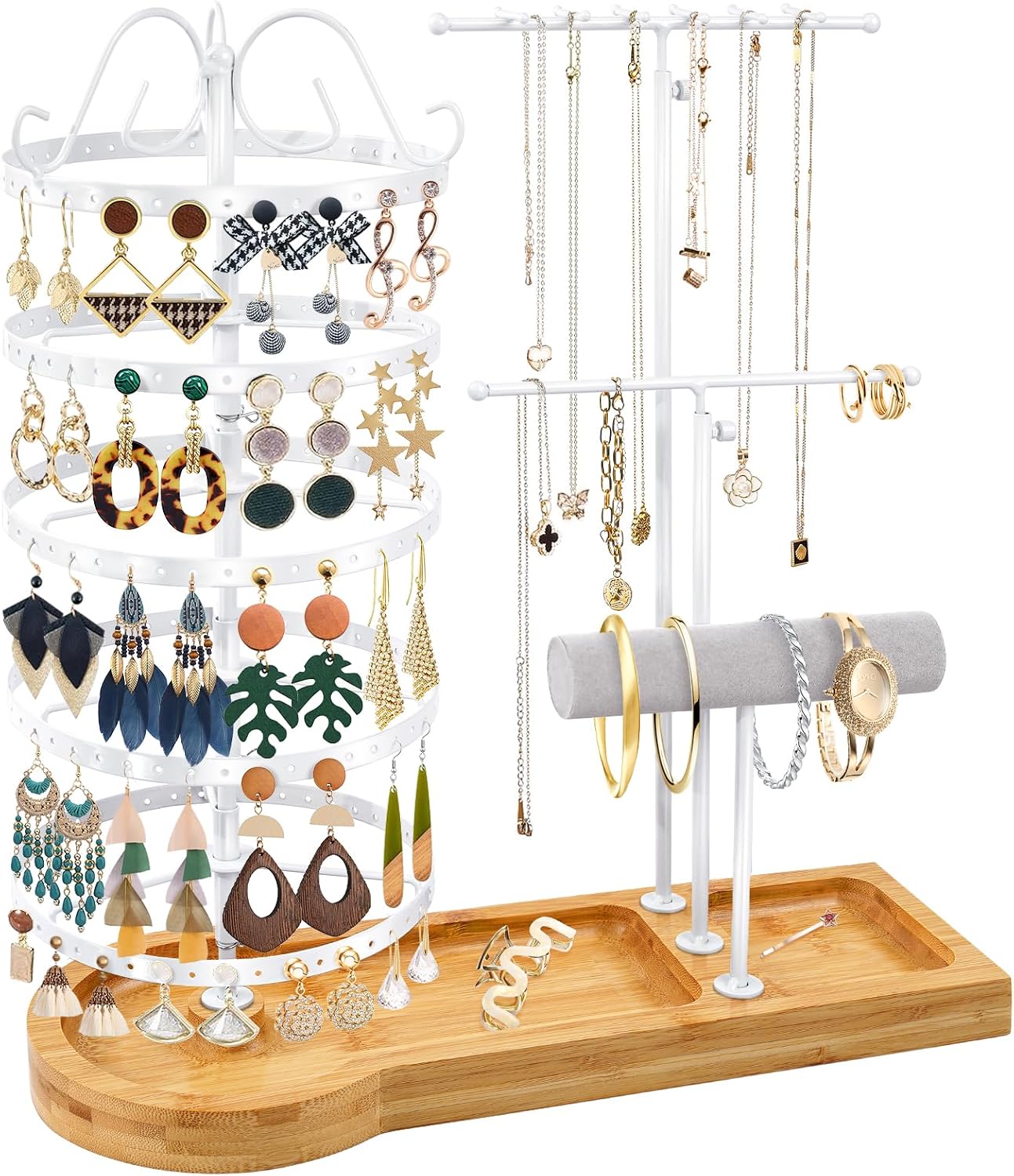 Soporte joyas bambú organiz. aretes collares reloj