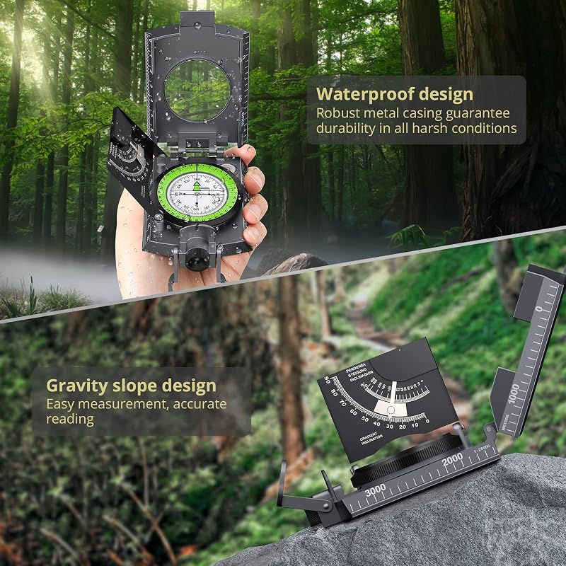 Brújula supervivencia metal IP65 clinómetro camping senderismo