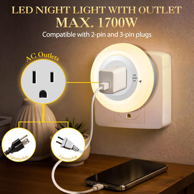 2 Luces Nocturnas Enchufables LED con Sensor Amanecer