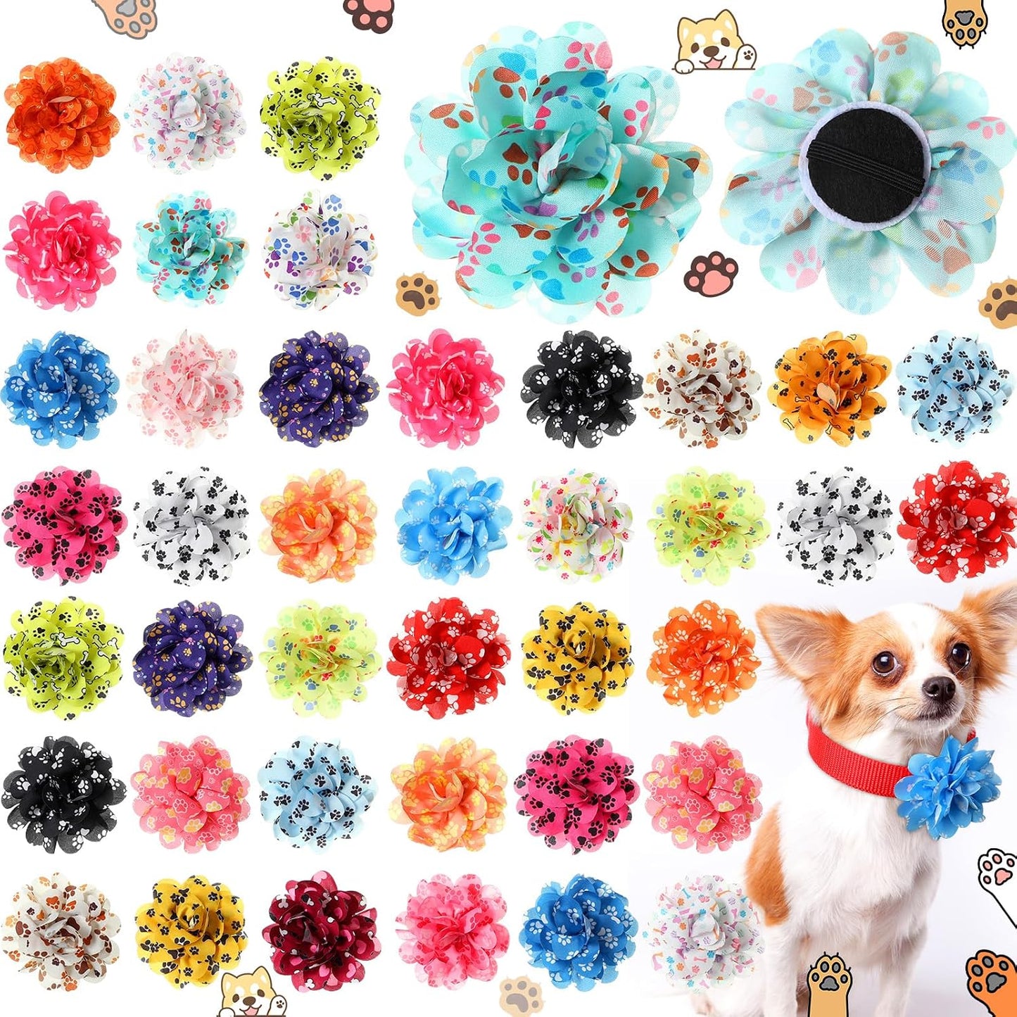 50 Pzas Adornos Collar Mascotas con Impresión Pata Perro