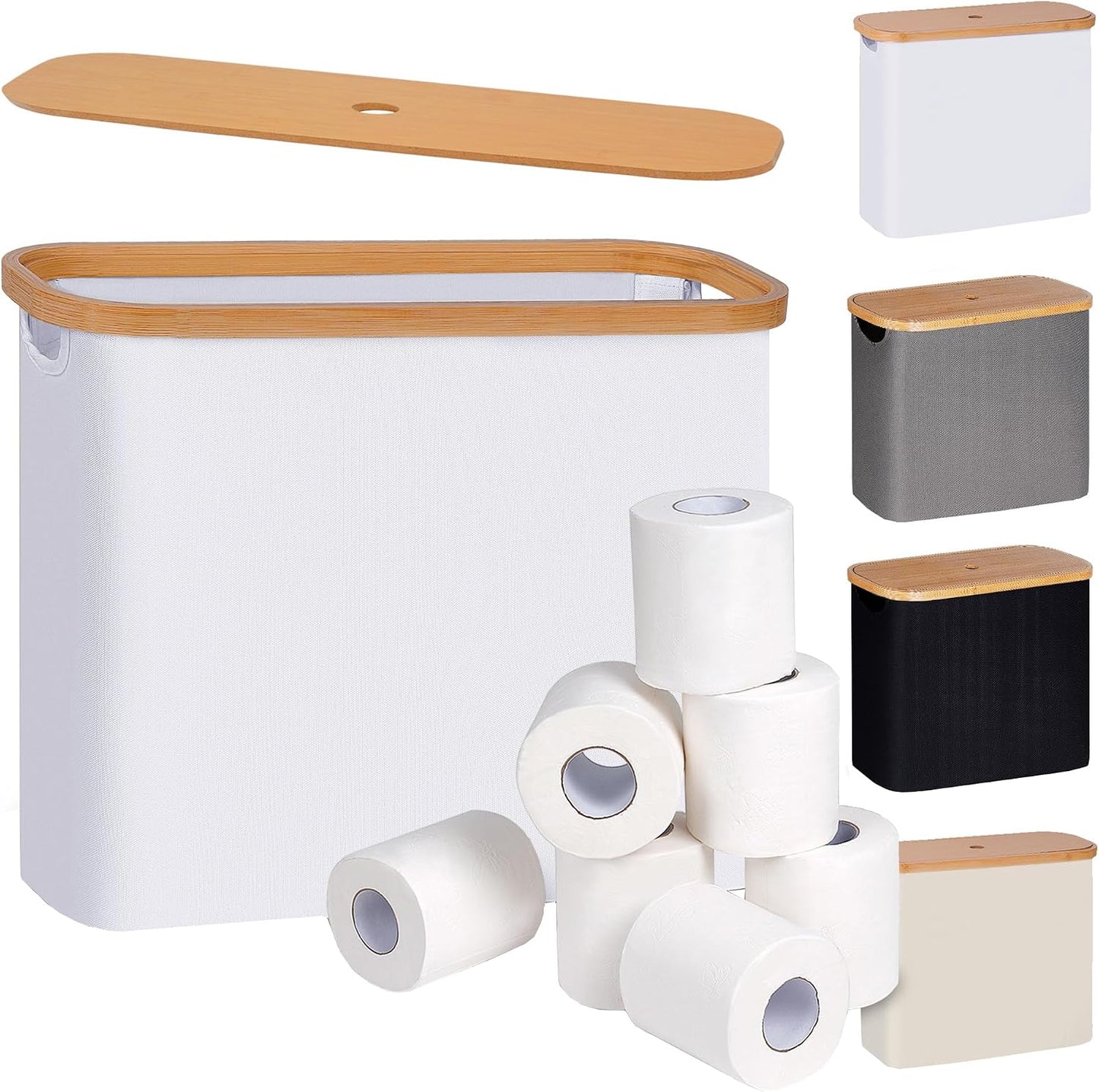 Cesta papel higiénico con tapa 9 megarrollos blanco
