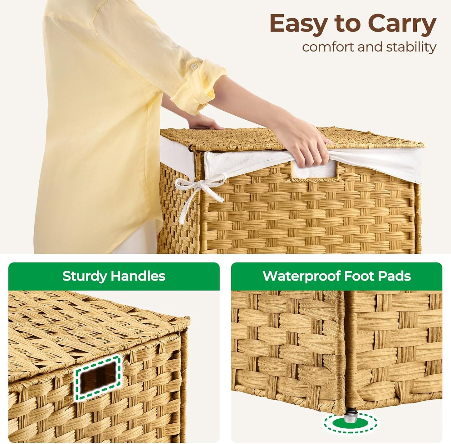 Cesta almacenamiento mimbre plegable 160L con tapa asas