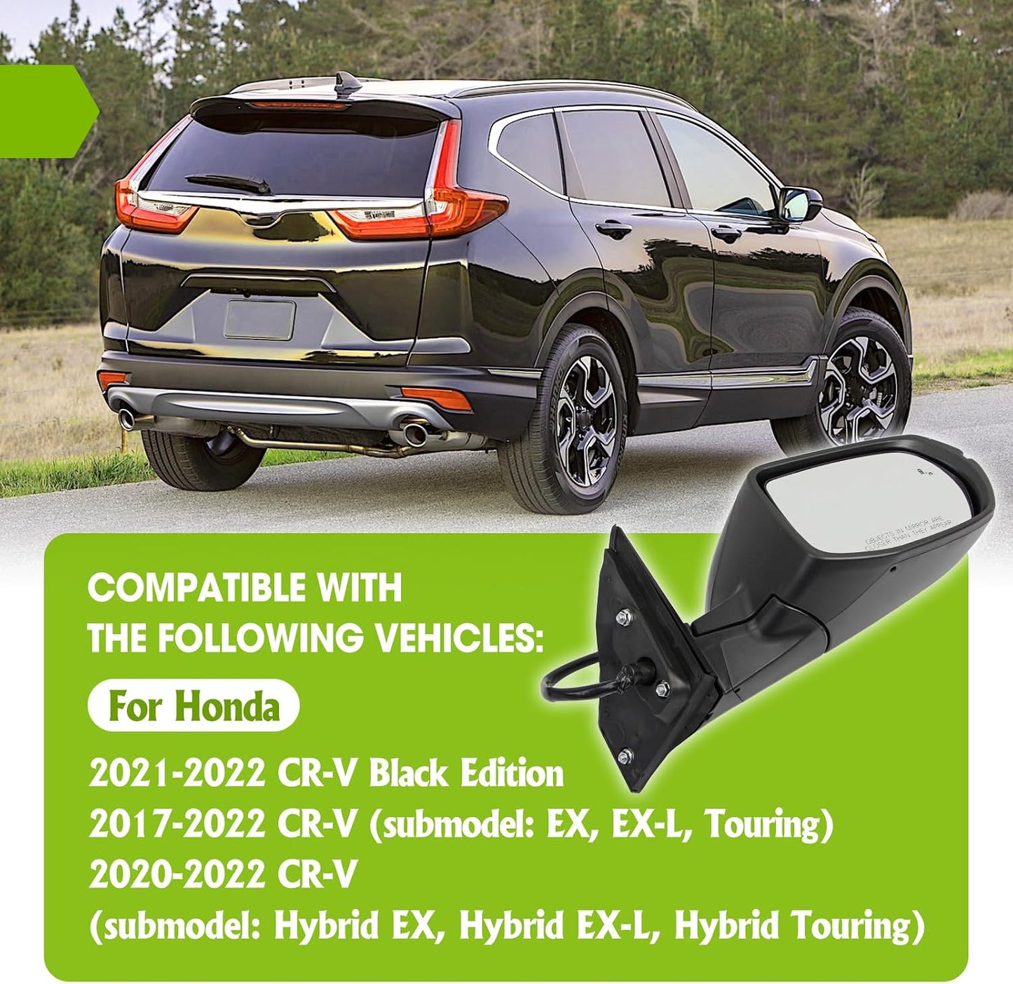 Espejo derecho Honda CRV 17-22 con luz giro y BSD