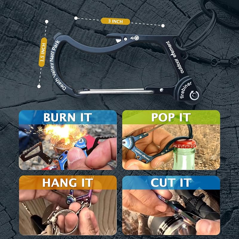 Carabiner multitool 6en1 con cuchilla y abrebotellas