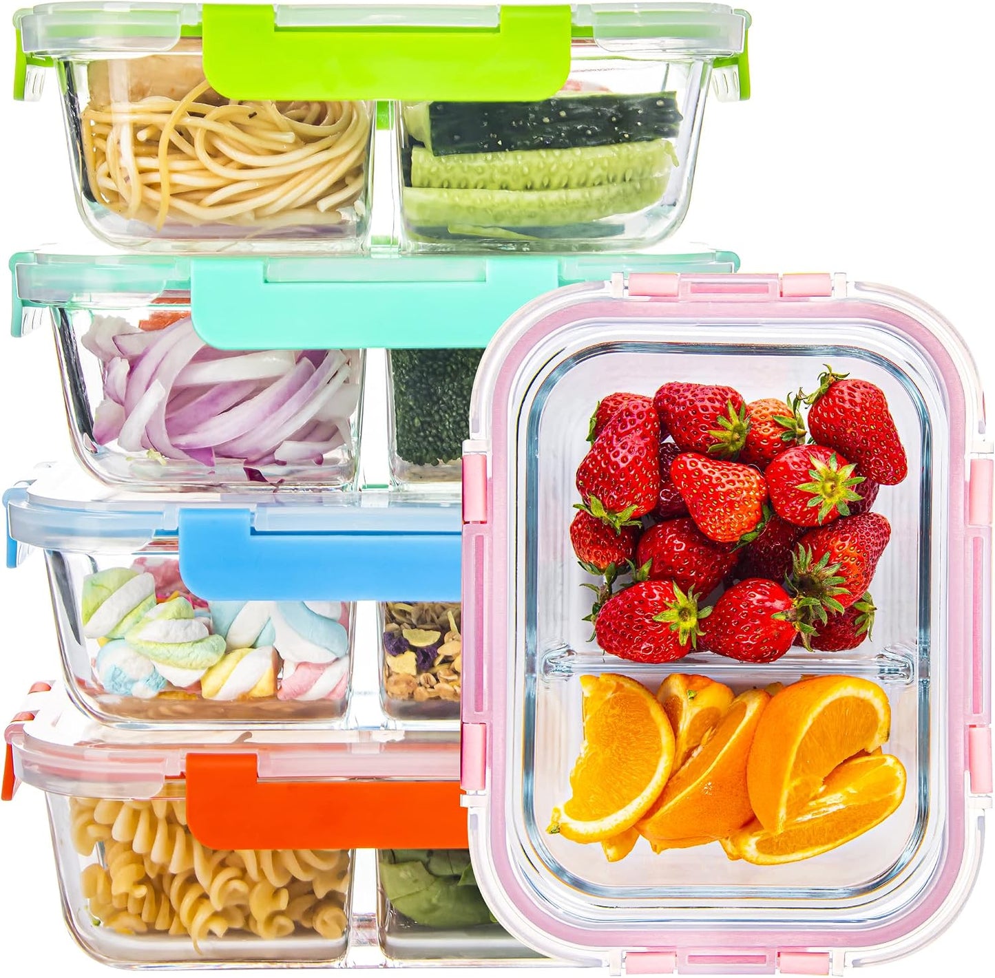 Contenedores vidrio 2 compartimentos tapas set 5 34oz