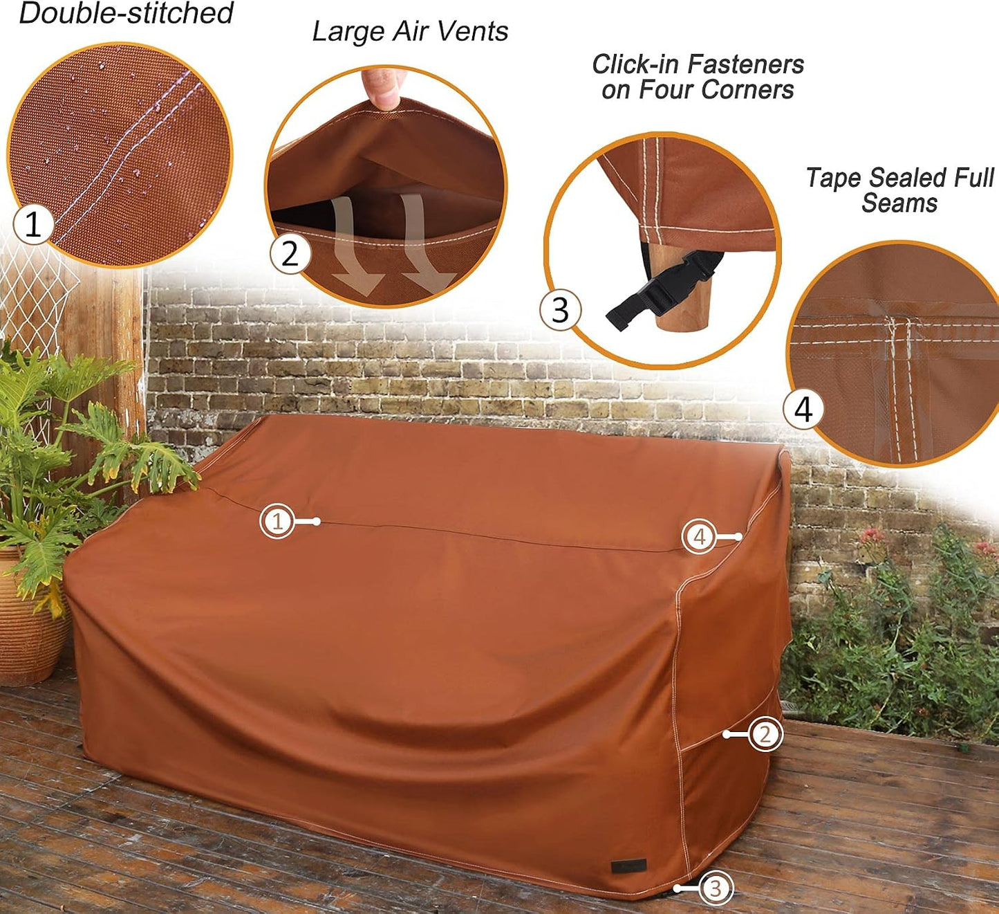 Funda sofá loveseat exterior impermeable 54x32x35" marrón