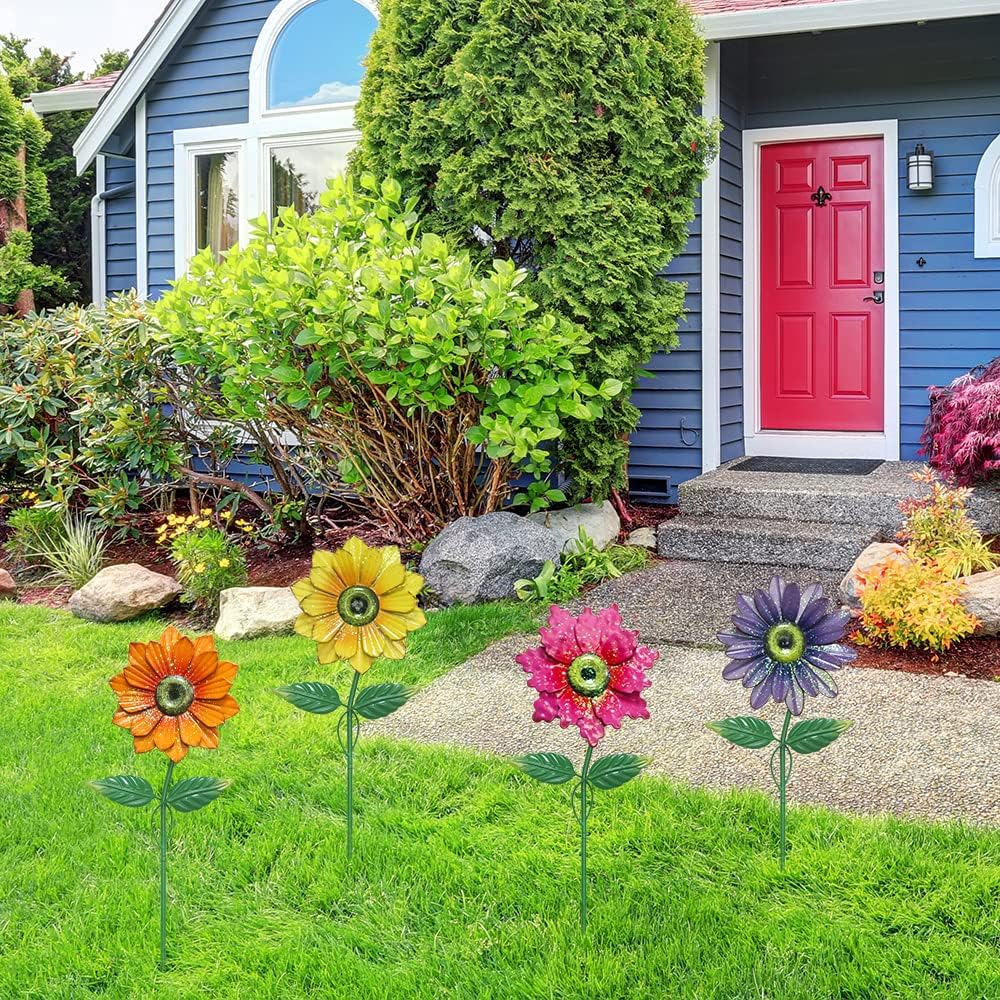 Pack 4 estacas flores metal 20" decoración jardín