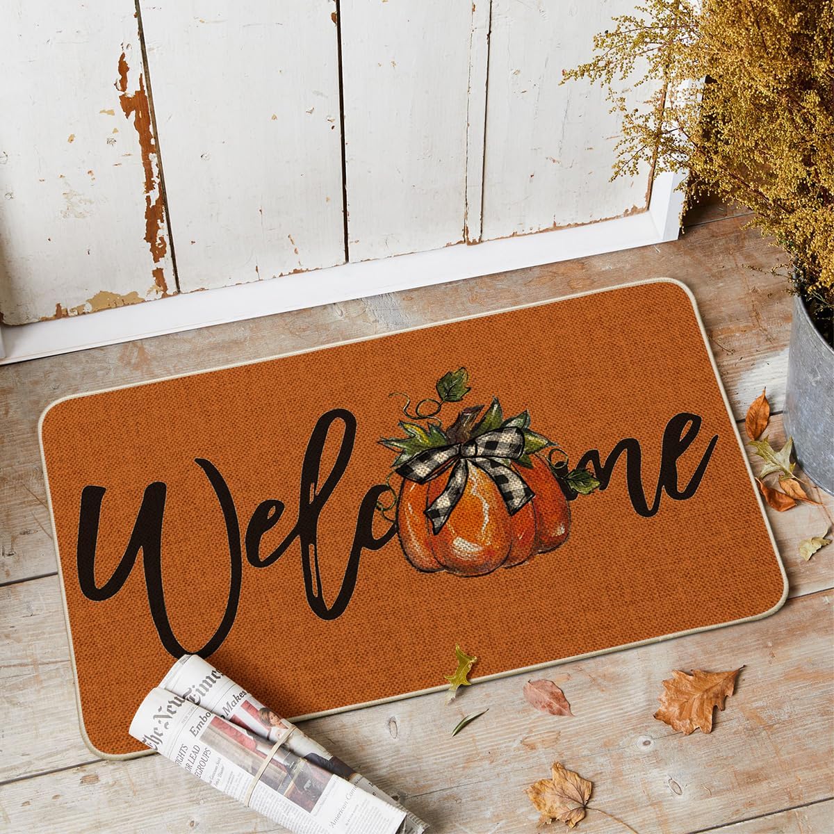 Felpudo otoño naranja calabaza 17x29" para hogar