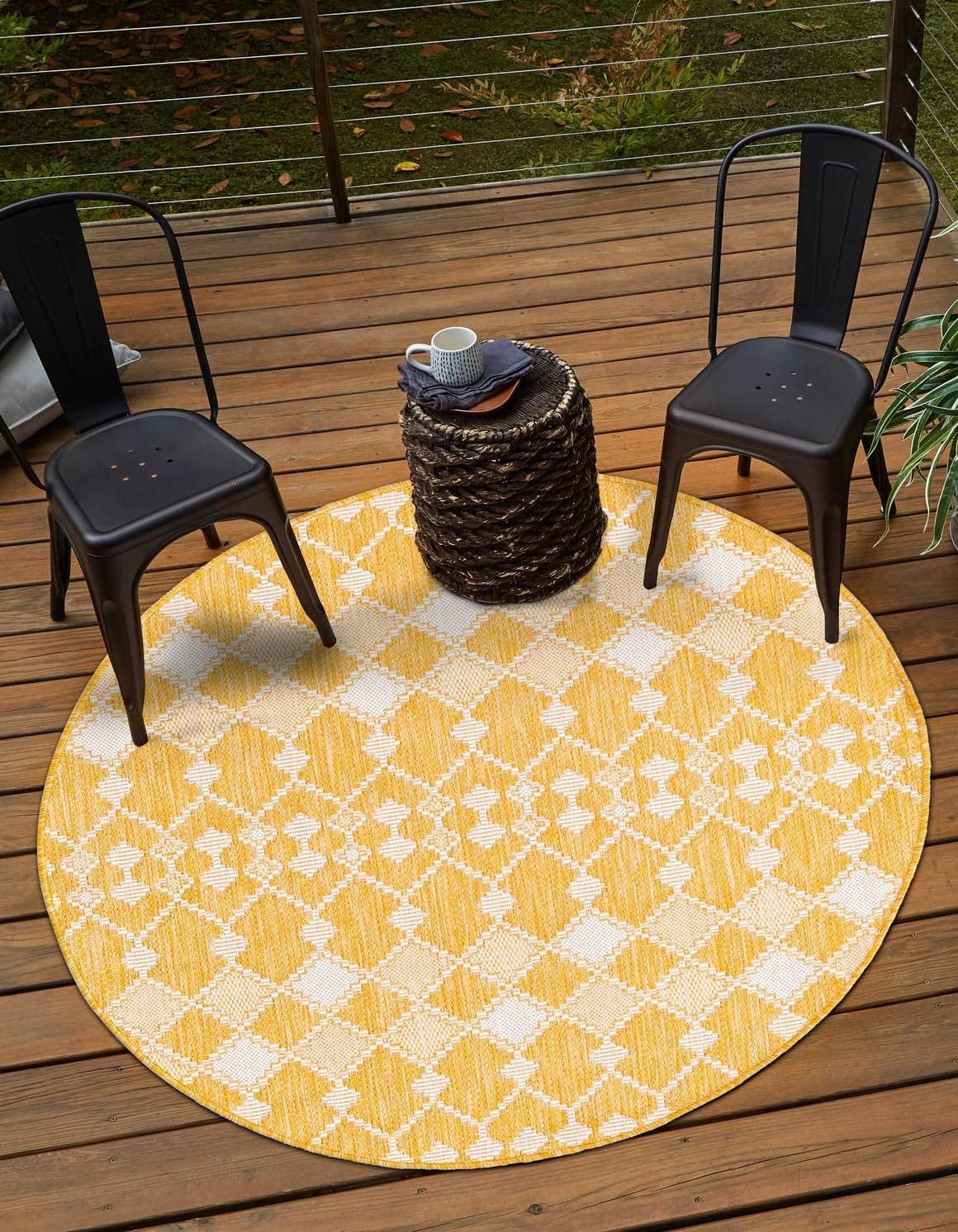 Alfombra exterior Trellis 3' redonda Amarillo/Marfil