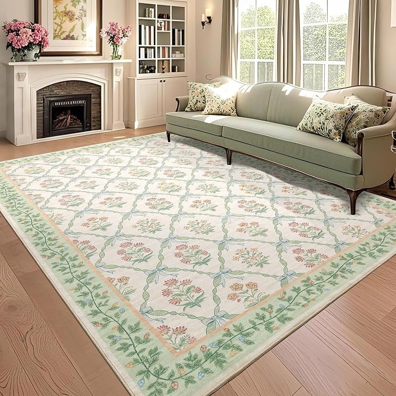 Alfombra lavable sala niña patrón lazo antiderrap