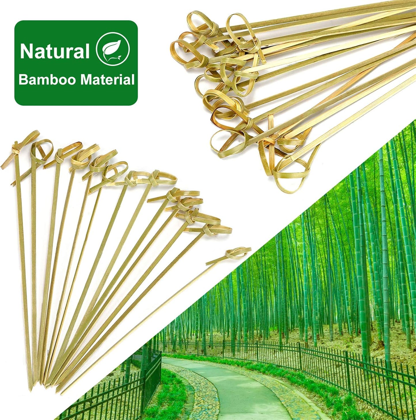 200 Palillos Bambú 4.7x6" Brochetas Anudadas Cóctel
