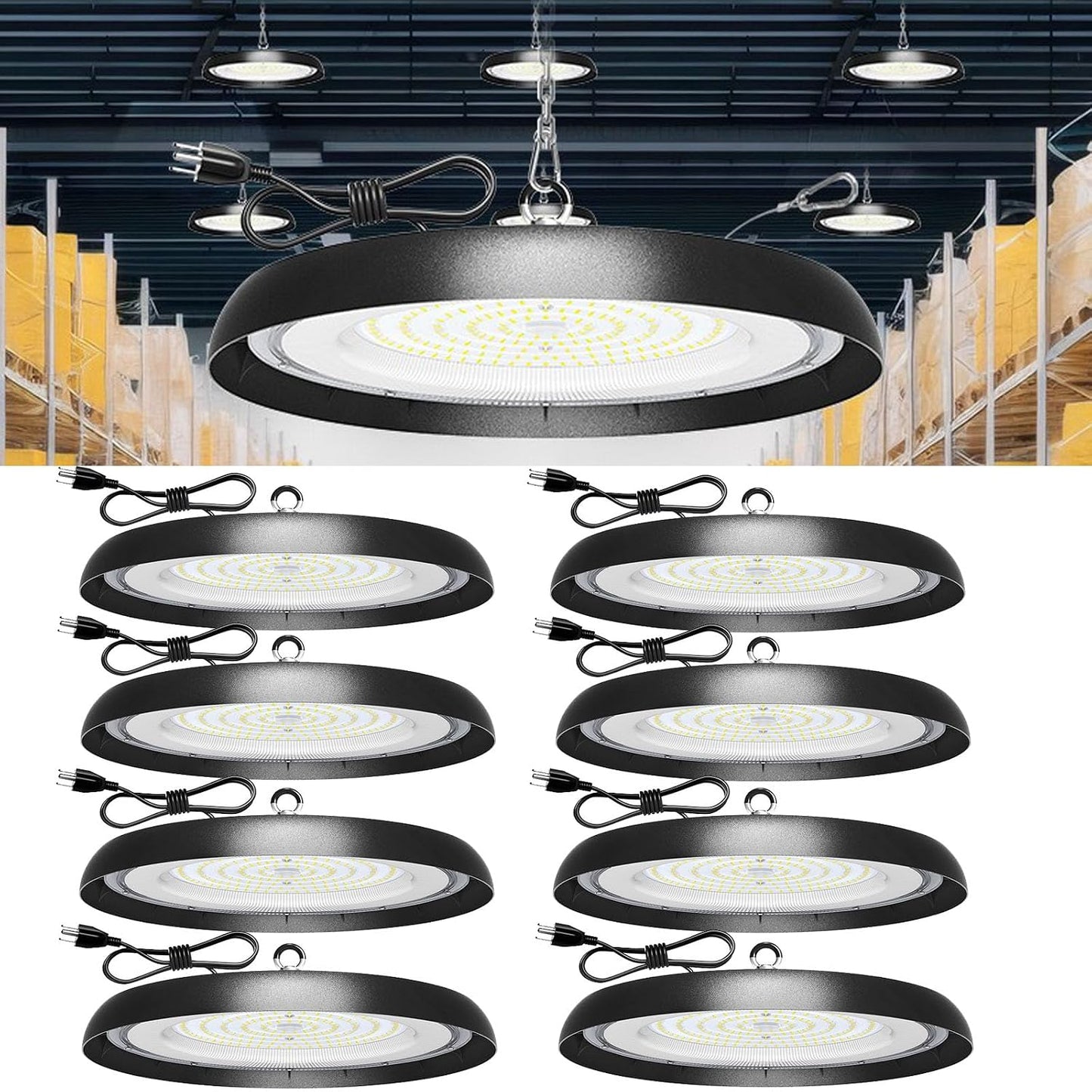 8 Luces LED UFO 200W 6000K para Garaje y Fábrica