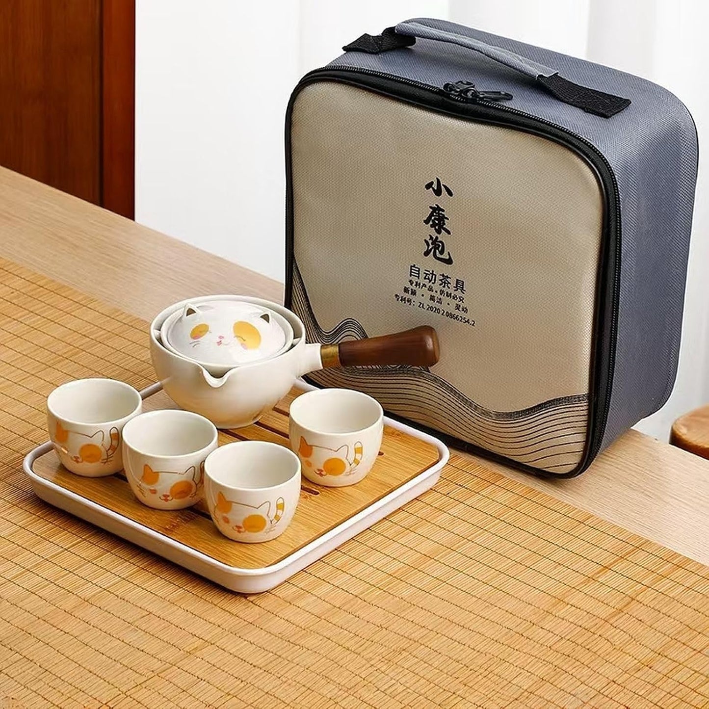 Set té viaje cerámica con tetera 360 y 4 tazas