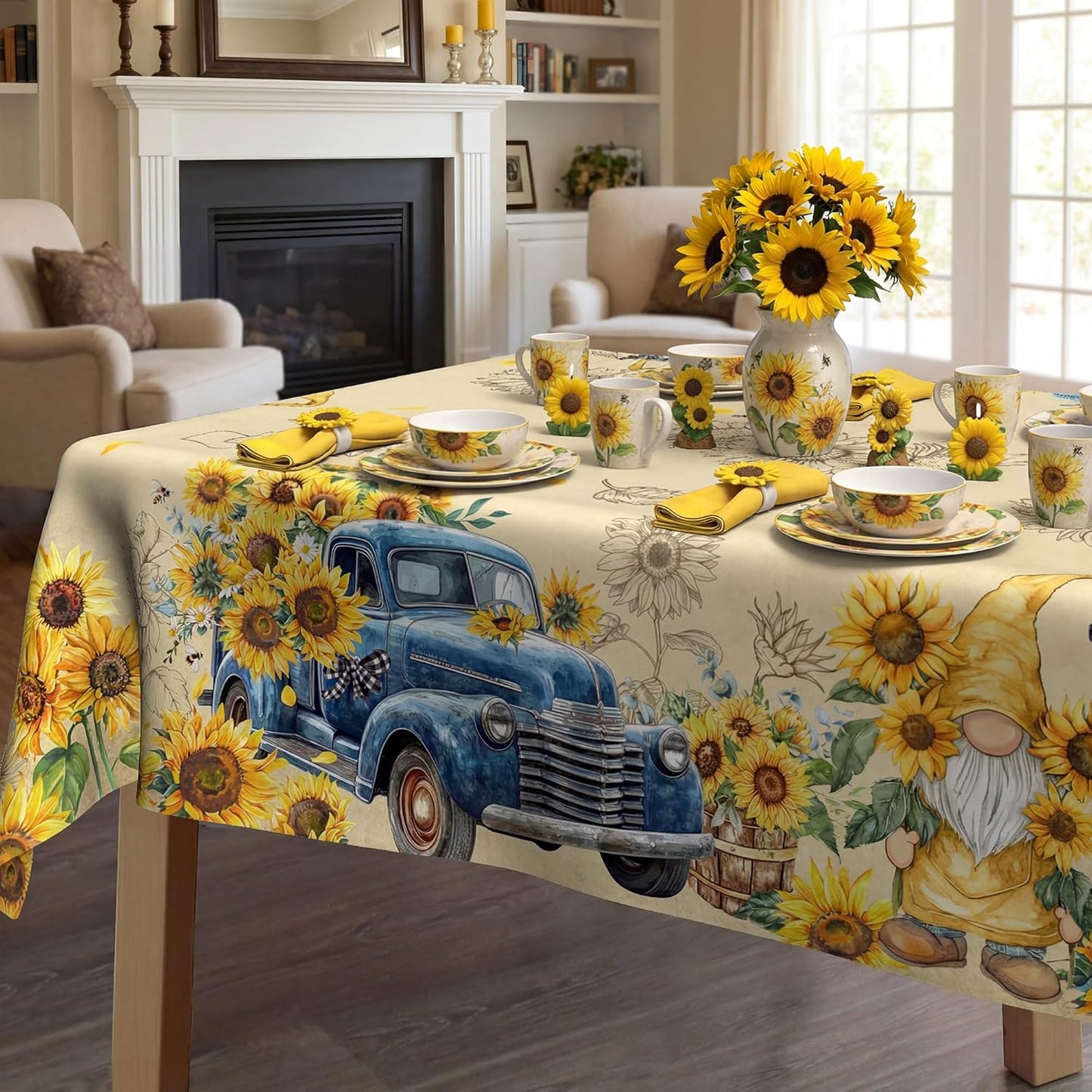 Mantel Girasol Azul Camión 60x84pulg Decoración Hogar