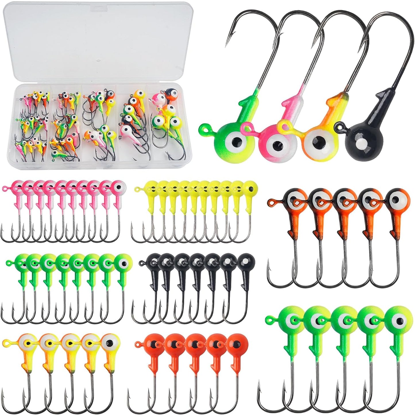 Set ganchos jig 55pzas cabeza redonda 3D para lucioperca