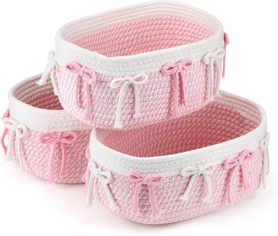 3 Cestas Lazo Rosa Cuerda Trenzada Organiz. Estante