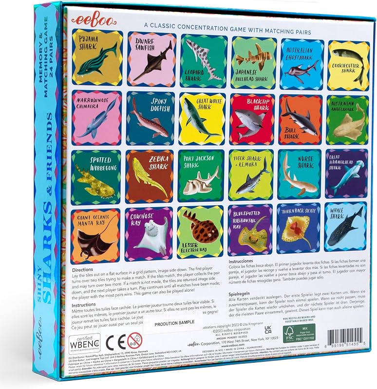 Juego memoria tiburones brillantes 24 pares niños 3+