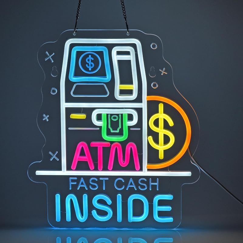 Letrero neón ATM Inside para pared negocios tienda 24h USB