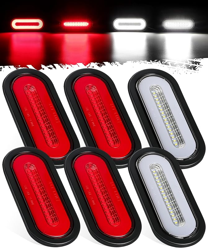 6 Luces Traseras LED Ovaladas 6pulg para Remolque 4 Rojas 2 Blancas