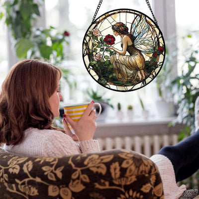 Colgante vitral hada mariposa para puerta jardín
