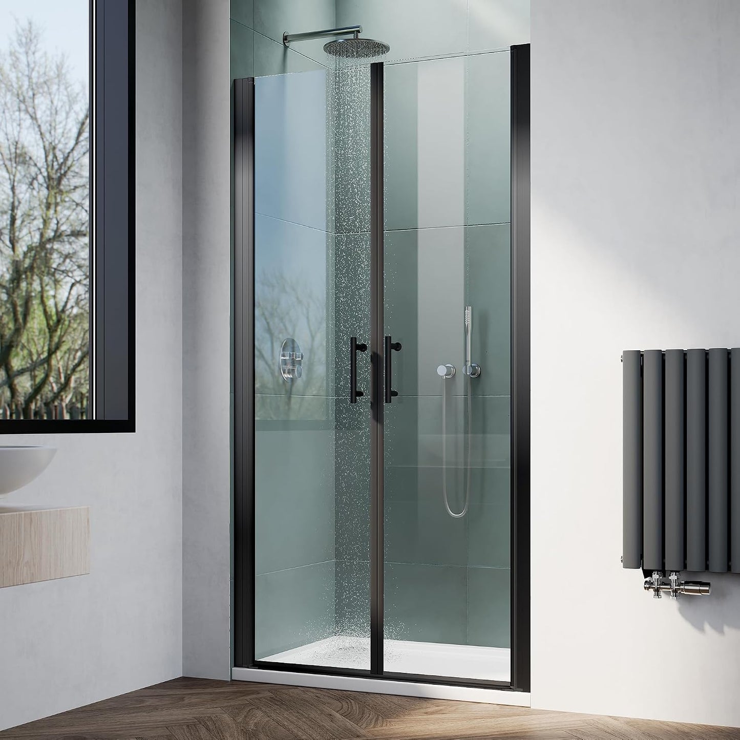 Puerta ducha pivotante 32x75pulg vidrio templado negro