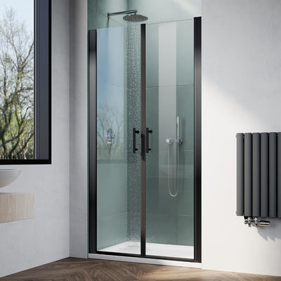 Puerta ducha pivotante 32x75pulg vidrio templado negro