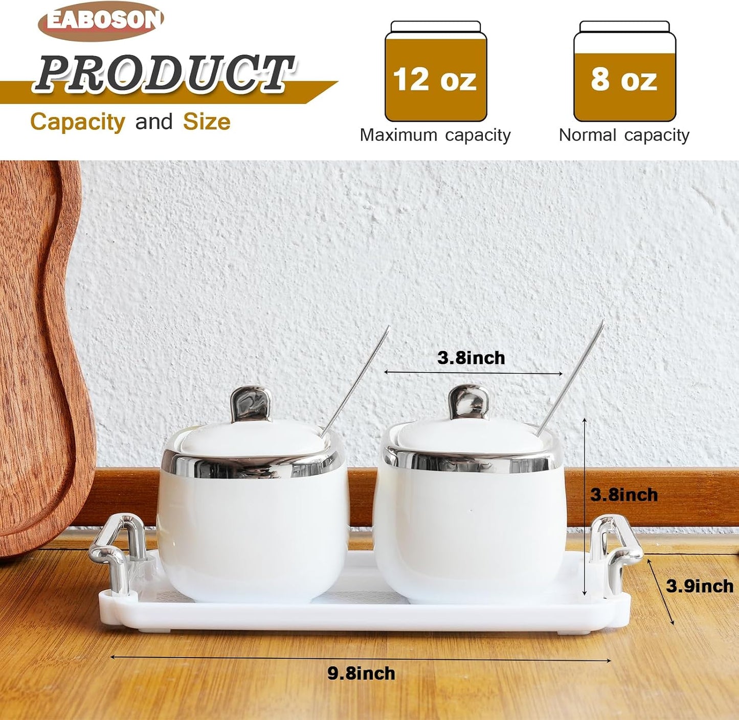 Azucarero cerámica set 2 con bandeja cuchara tapa plateado