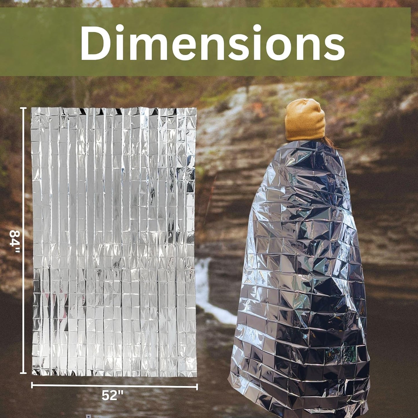 25 Manta térmica Mylar 52x84" para emergencias camping