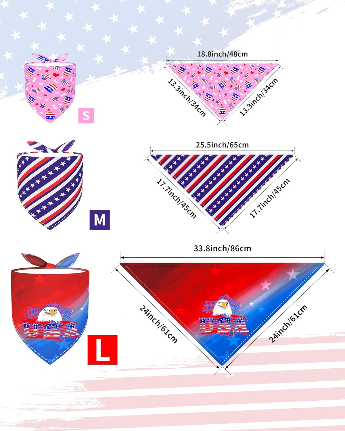 15 Bandanas Perros 4 de Julio 3 Tallas Triangulares Patrióticas