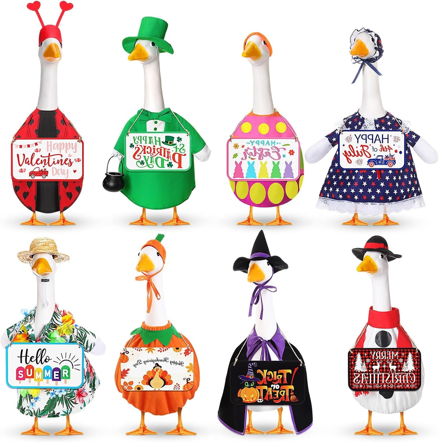Juego 8 Trajes Ganso Estatua Madera 23" Navidad