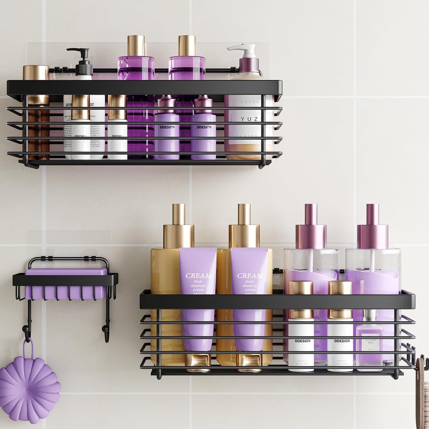 Organiz. ducha acero inox 3uds adhesivo negro