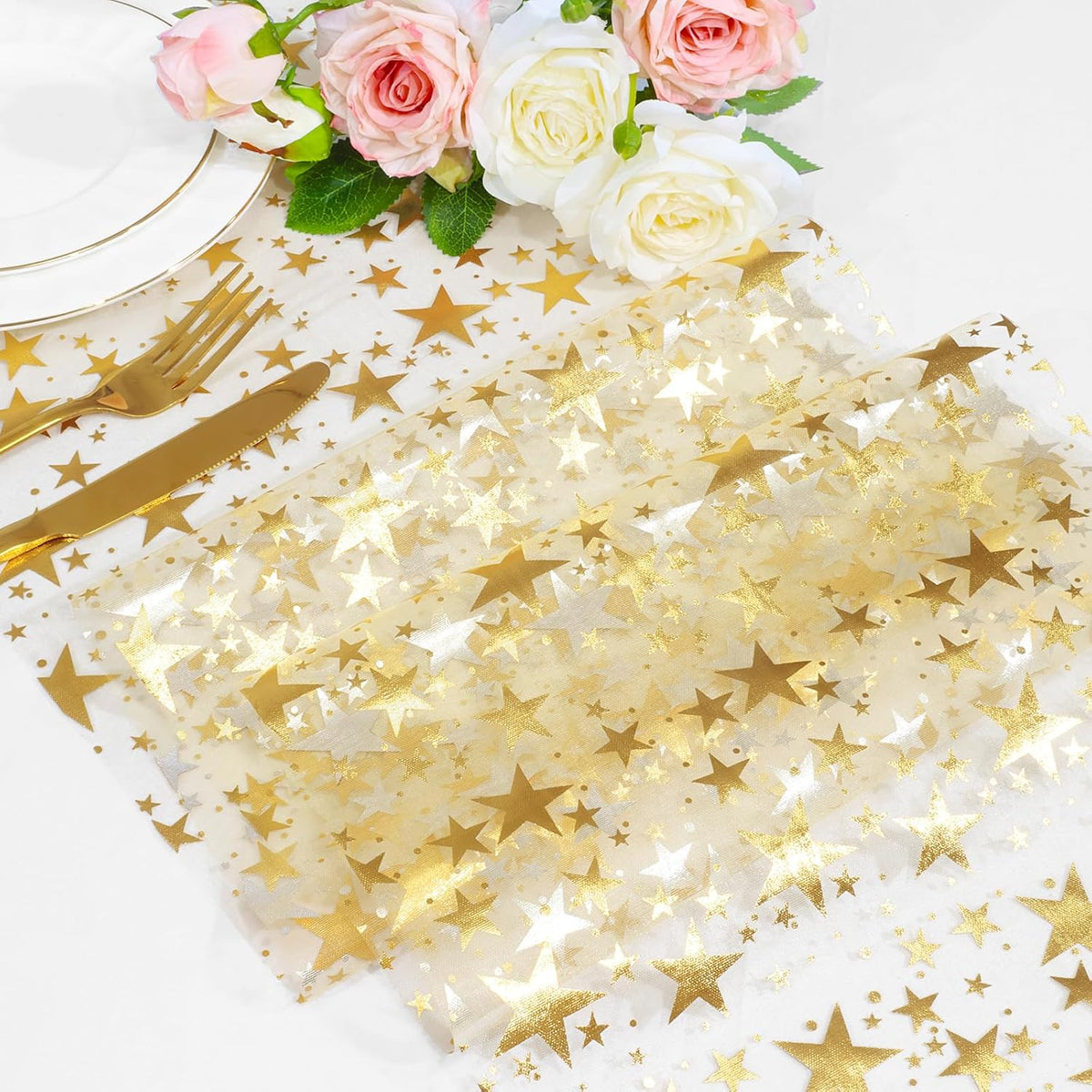 Camino de mesa con purpurina estrellas doradas 11 x 108 pulgadas decoración fiesta