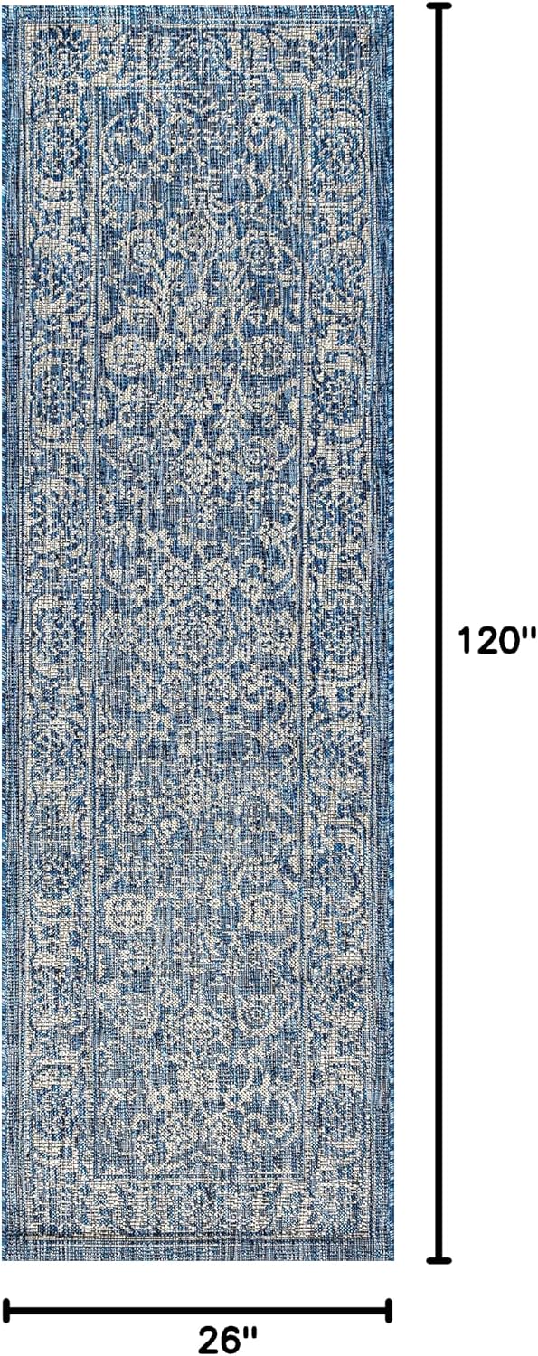 Alfombra área floral 2x10 azul marino/gris bohemio