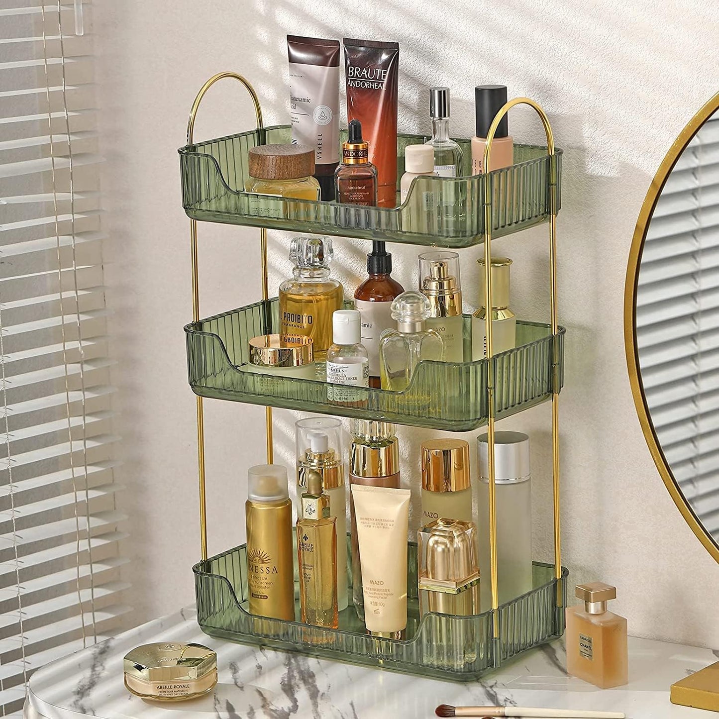 Organiz. encimera baño 3 niveles cosméticos verde