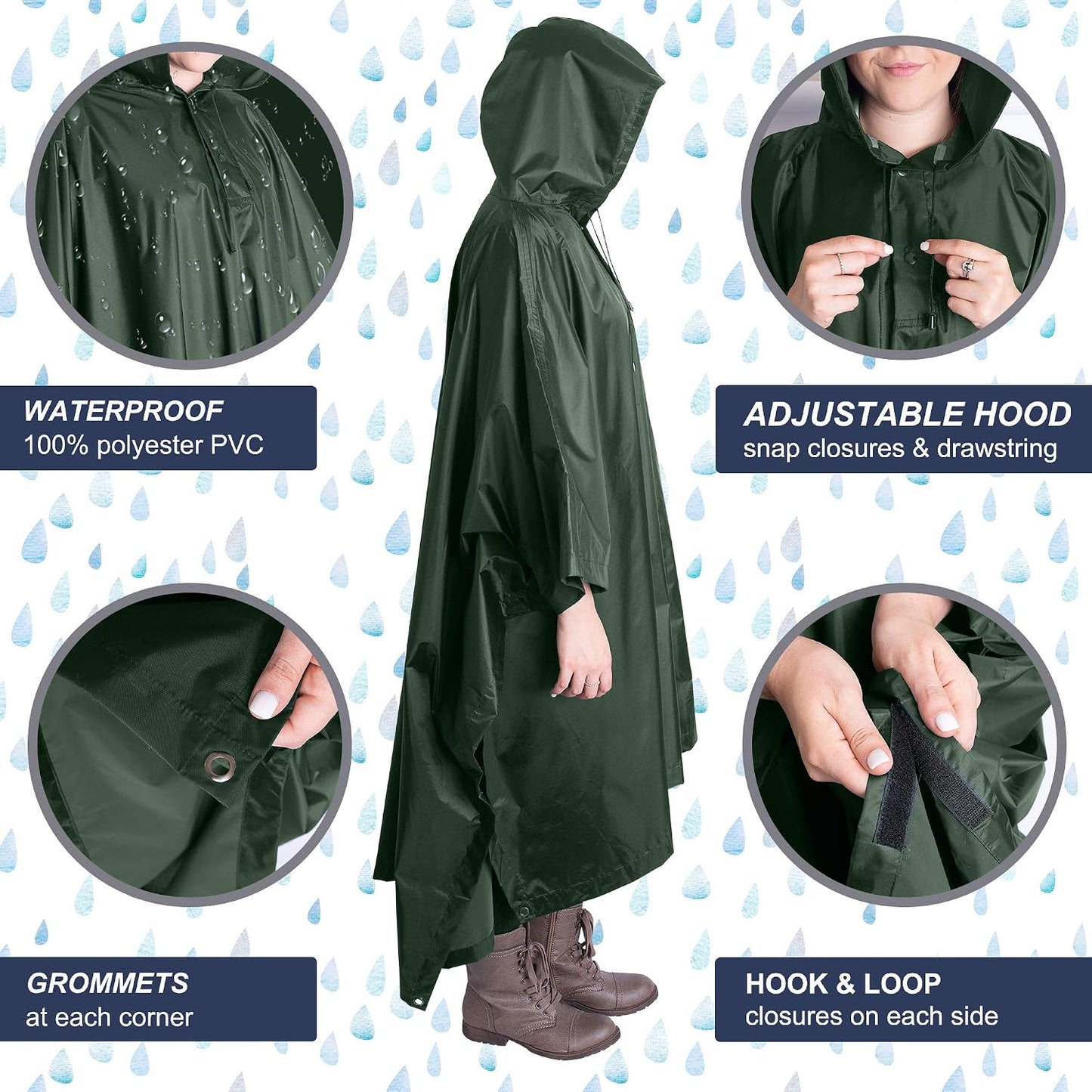 Poncho impermeable para adultos camping emergencia militar