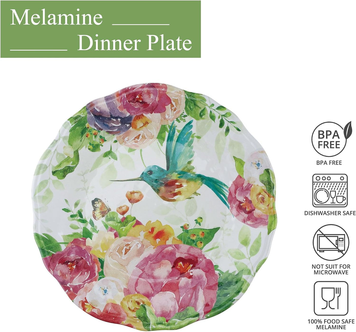Set 6 platos llanos melamina flor 11pulg sin BPA