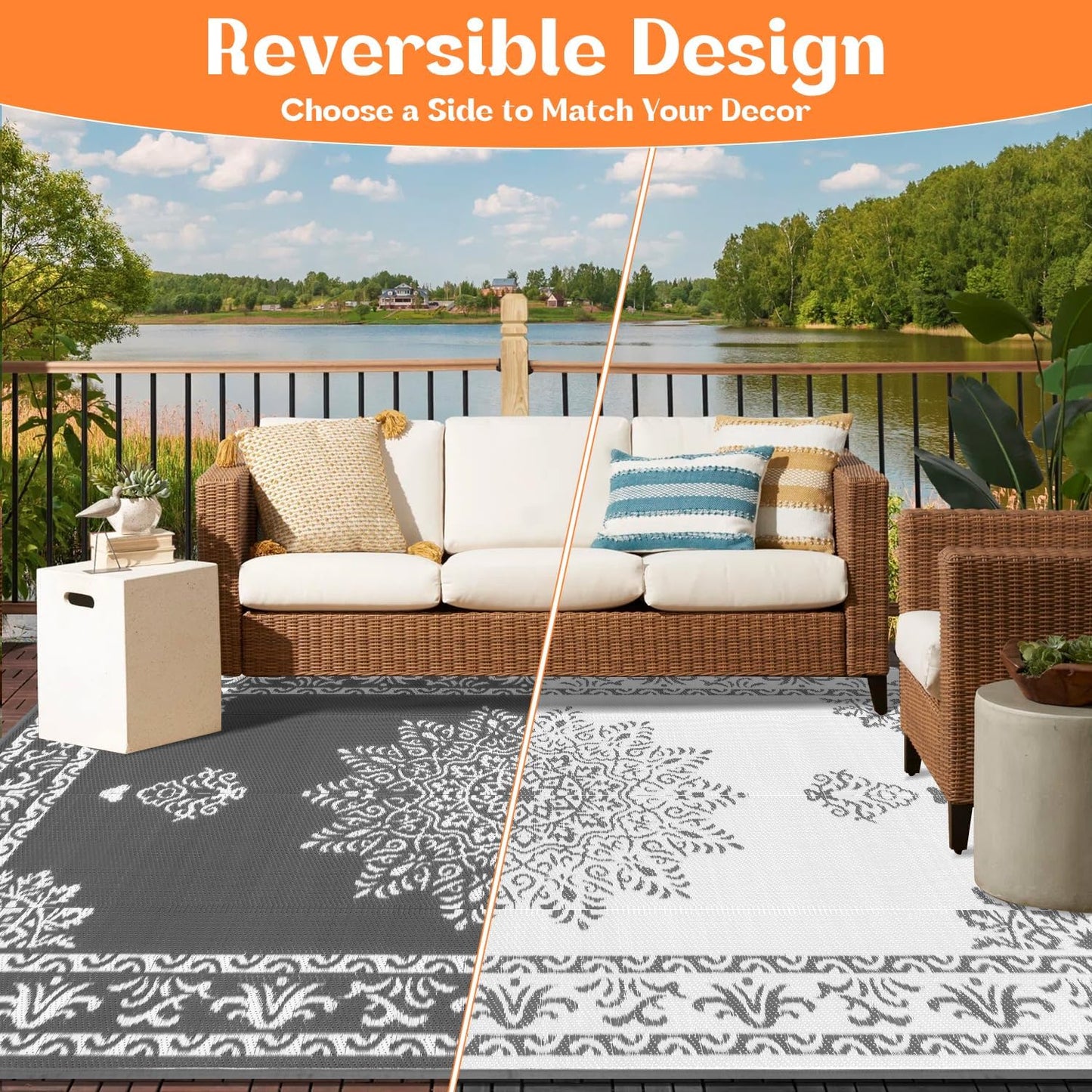 Alfombra exterior 5x8ft paja plástica impermeable reversible