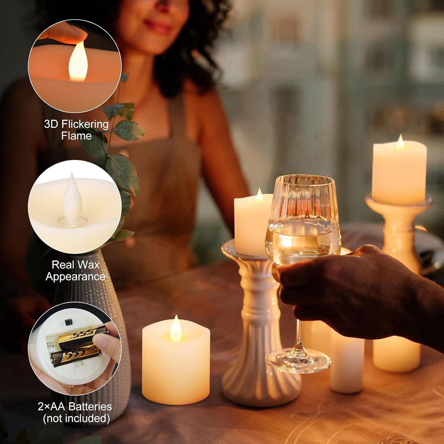 3 Pzas Velas LED Parpadeantes Sin Llama 3pulg Control Remoto