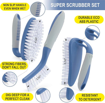 Set 3 Cepillos Limpieza Ergonómico Cerdas Duraderas Azul