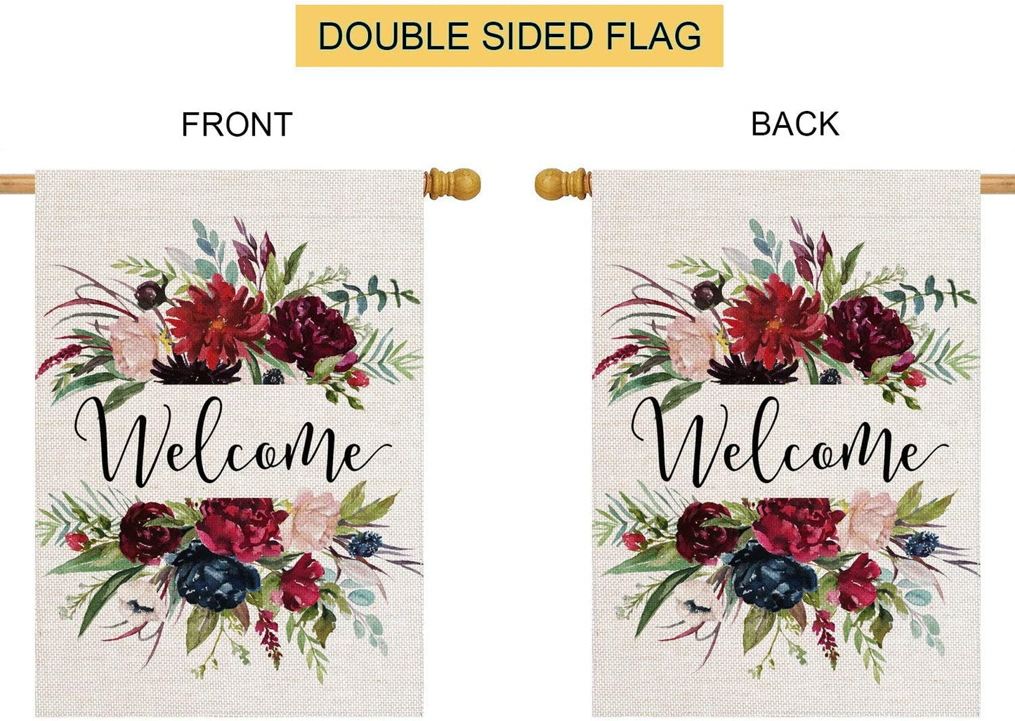 Bandera doble cara flores bienvenida decoración jardín 28x