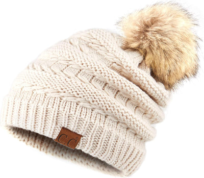 Gorro unisex liso con pompón y ribete