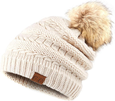 Gorro unisex liso con pompón y ribete