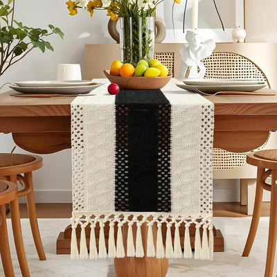 Camino mesa macramé 12x48pulg borlas 48pulg rústico negro
