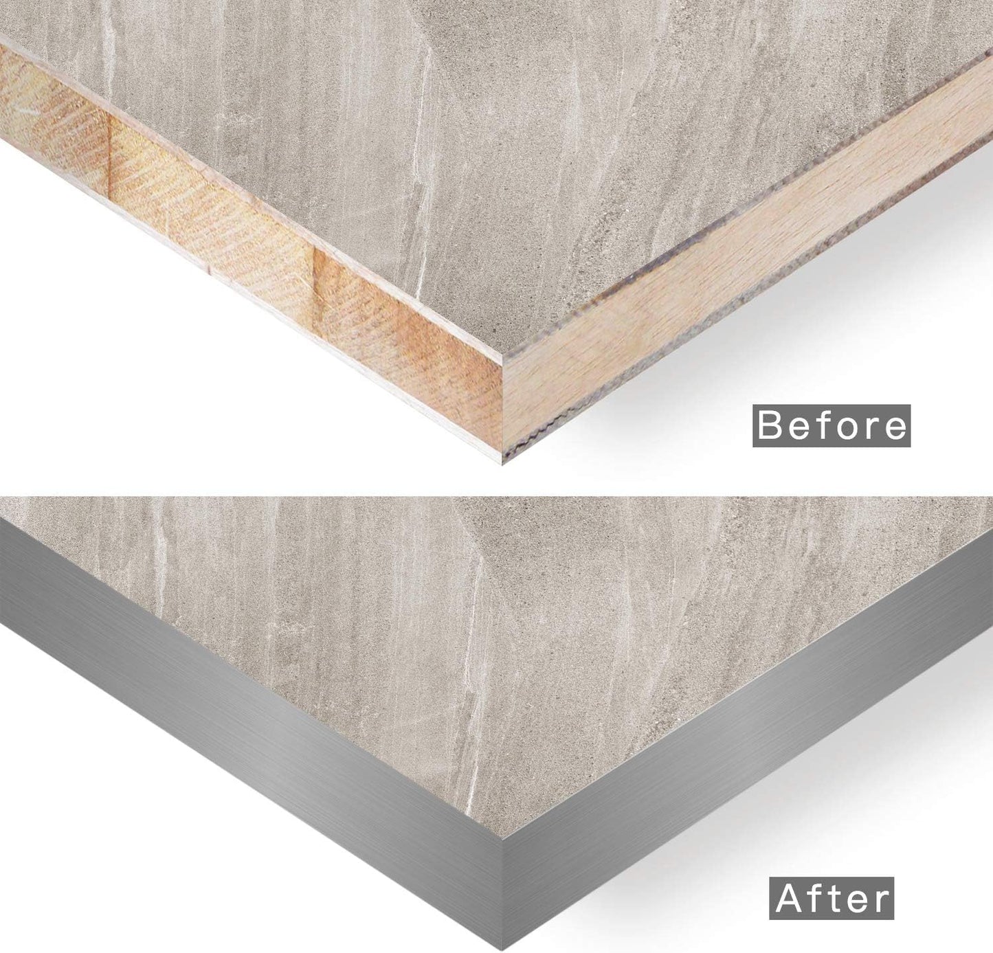 Bandas borde PVC 3/4pulg x25ft aluminio cepillado gris