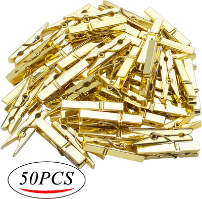 50 Clips Plástico Dorado para Papel, Ropa, Oficina y Arte