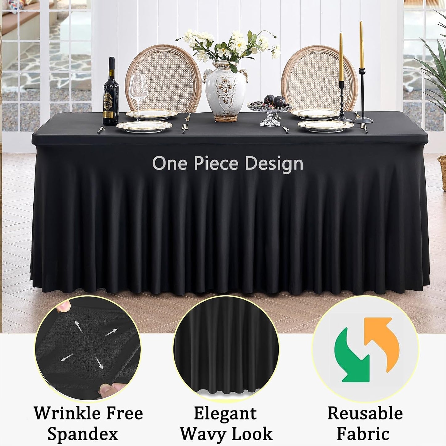 2 Manteles Spandex Negro 5ft para Mesas Rectangulares