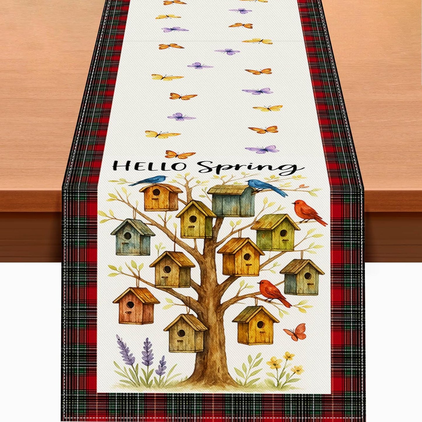 Camino Mesa Arpillera Rústica 13x72pulg Pájaros Mariposas