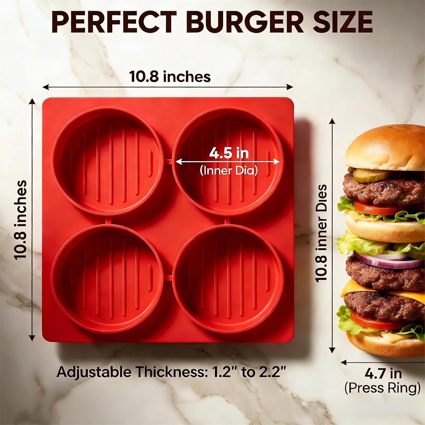 Prensa de hamburguesa de silicona 4.5 pulgadas para carne, pavo, pollo, cerdo y verduras