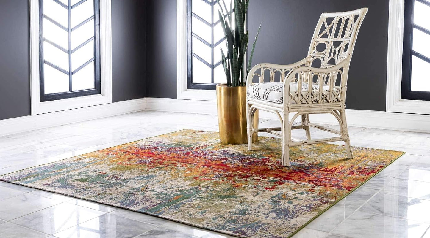 Alfombra poliéster beige azul multi interiores exteriores