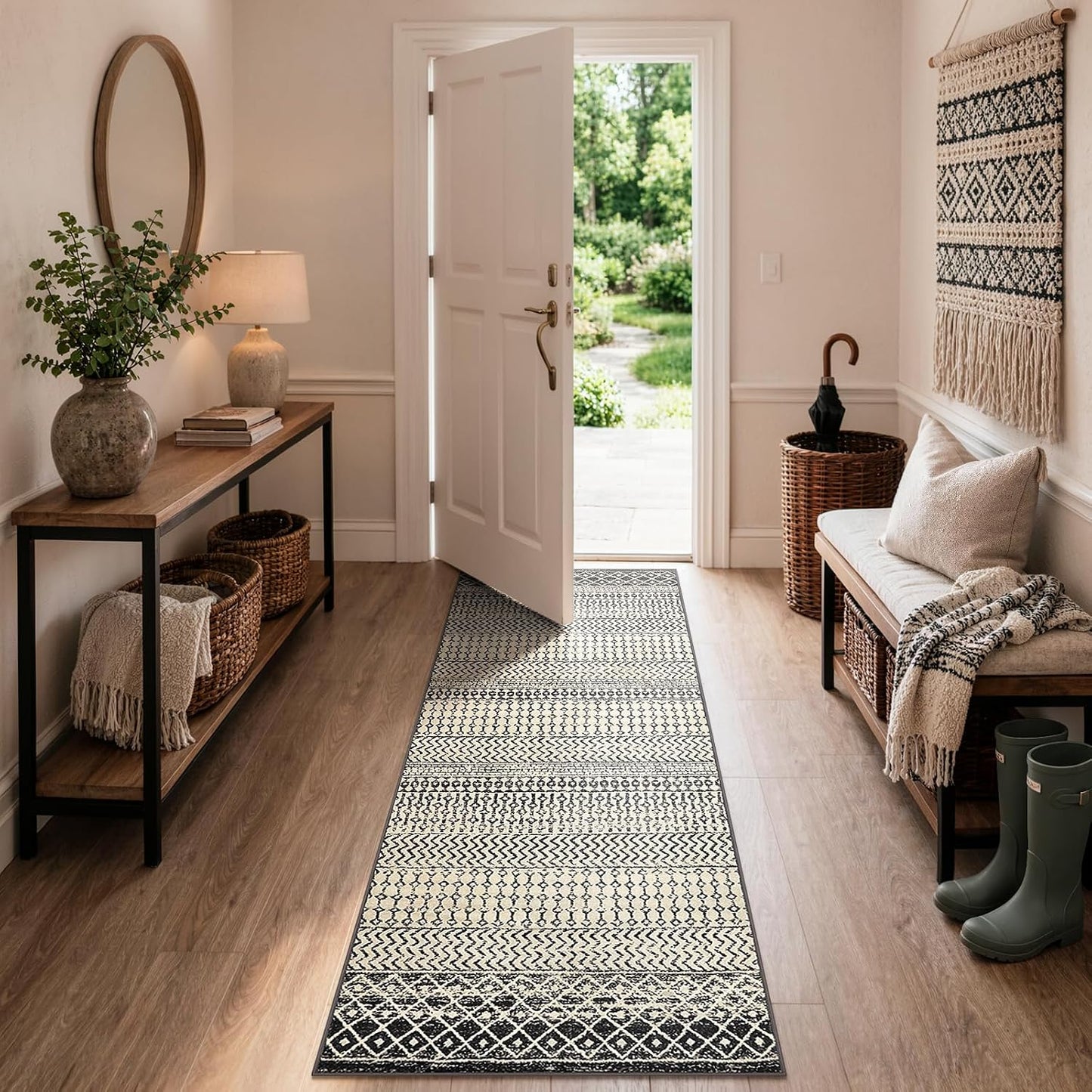Alfombra pasillo vintage boho 2x6ft antiderrap